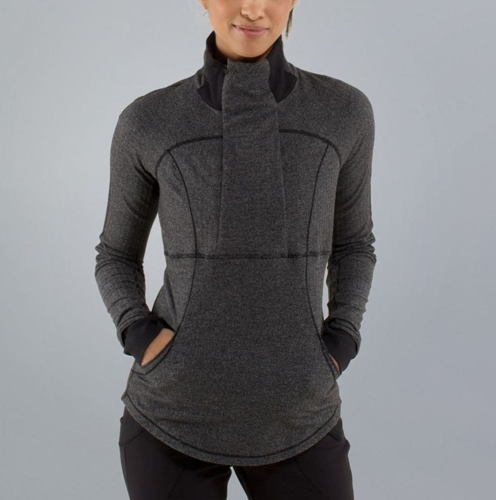 LULULEMON Base Runner 1/2 Zip Heathered Herringbone Heathered Black SIZE 4 NWOT